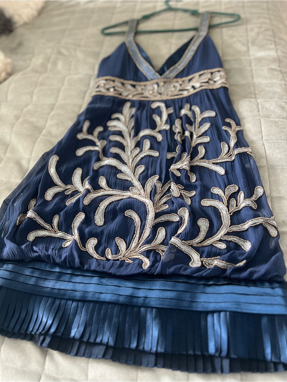 Sue Wong Navy Dress with Gold Embroidered Beading - Picture 2 of 3